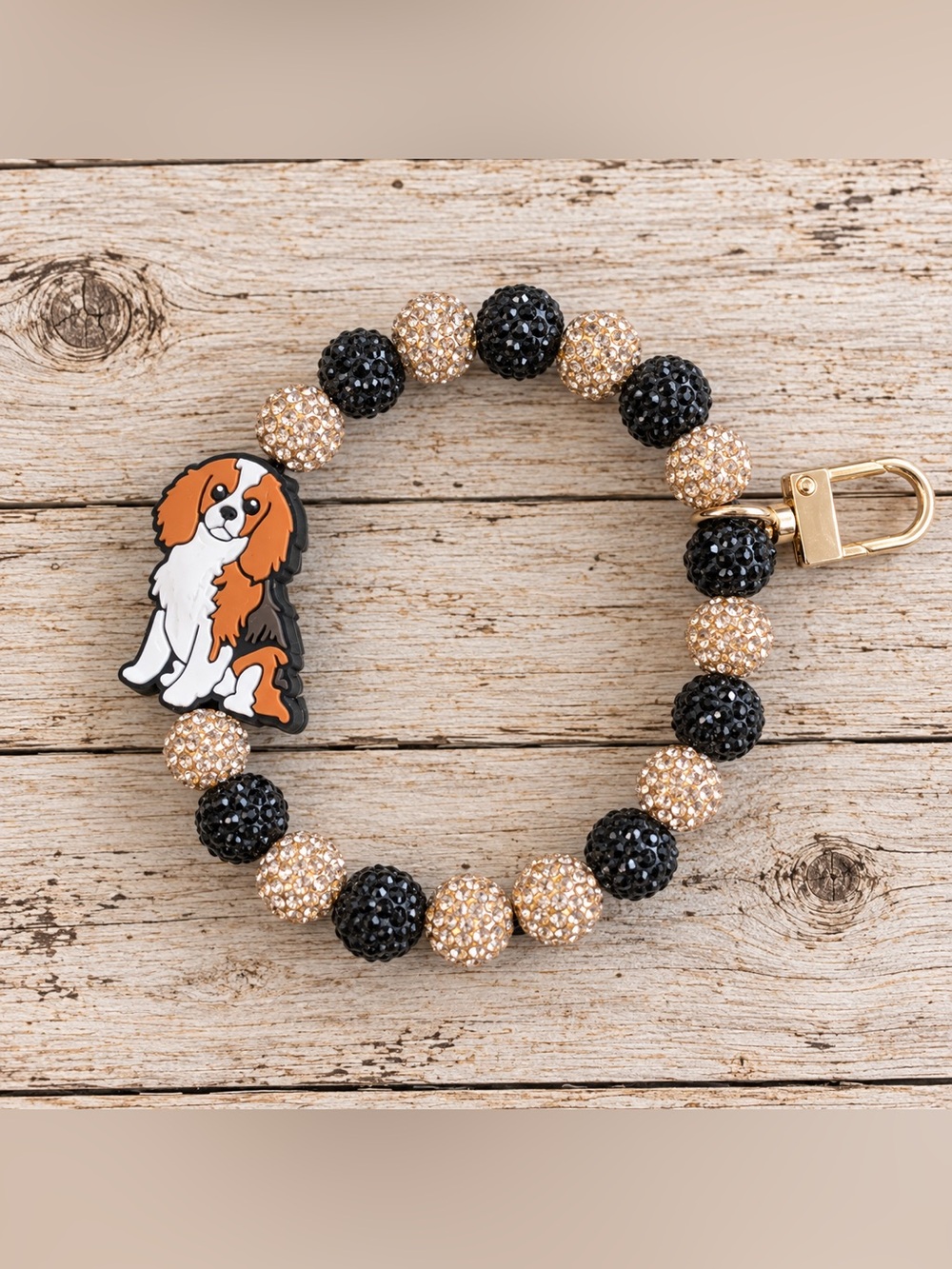 King Charles Cavalier Dog Charm Beaded Keyring Bracelet